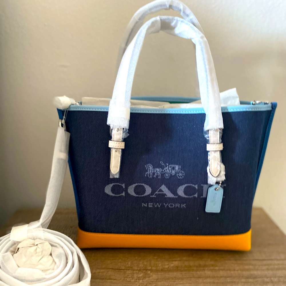 Coach purse - blue, orange, and cream